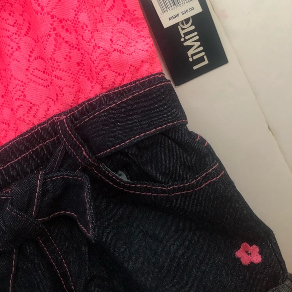 💖 NWT Limited Too Neon Pink Denim Romper 💖 - Picture 2 of 4